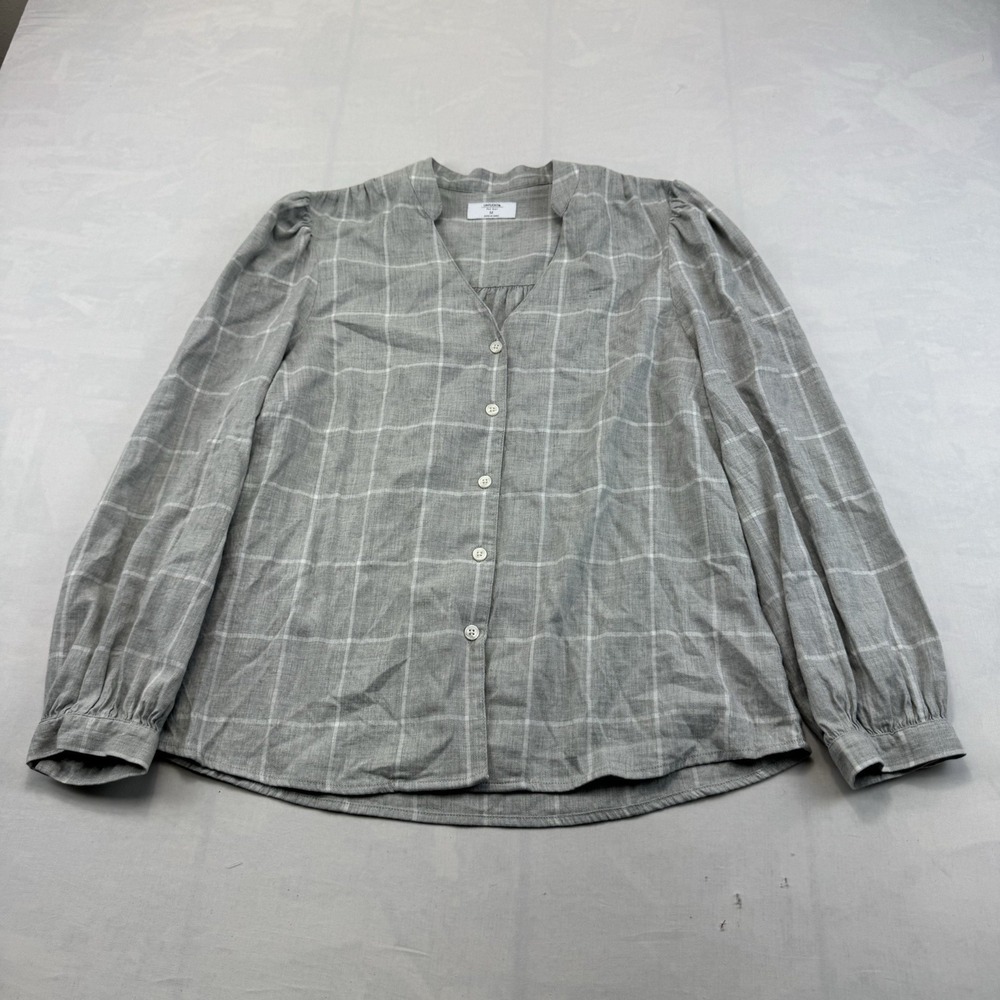 Untuckit For Her Women's Medium Gray Plaid Button Front Long Sleeve Blouse